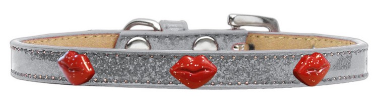 Red Glitter Lips Widget Dog Collar Silver Ice Cream Size 18